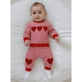 thumbnail image 4 of BemeyourBBs Toddler Baby Boy Girl Valentines Day Outfit Striped Heart Sweatshirt and Pants Set Spring Fall Winter Clothes, 4 of 9