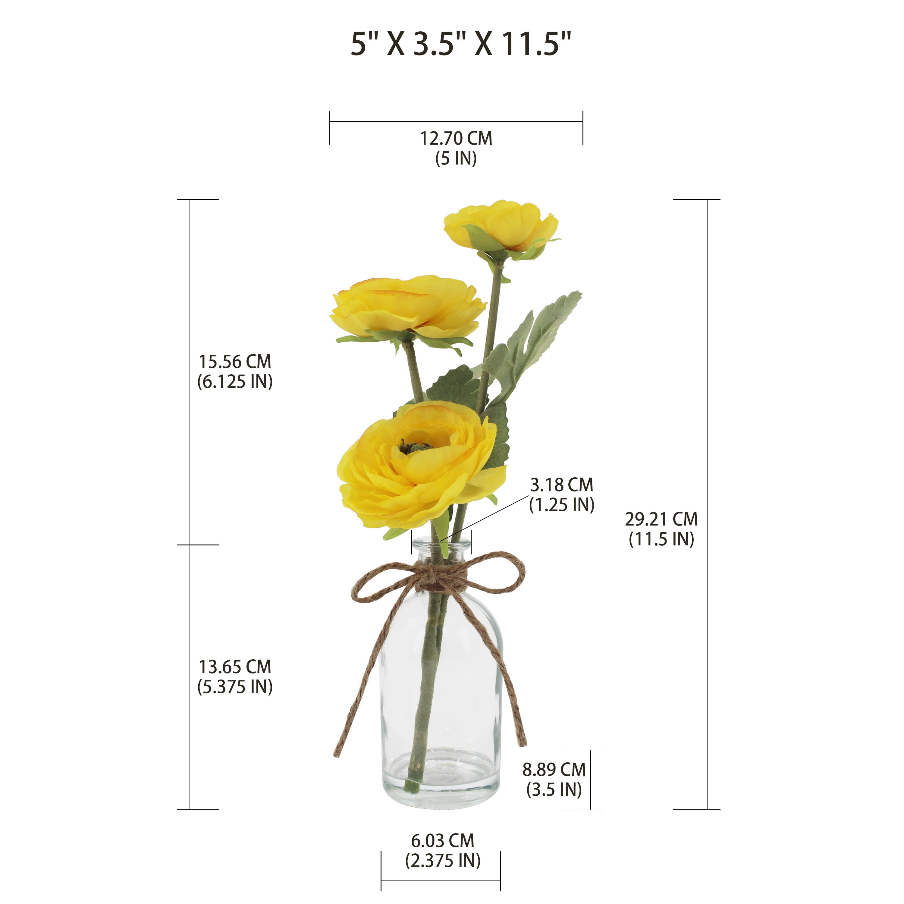 Mainstays 11.5 in Artificial Silk Yellow Flower in Clear Glass Bottle
