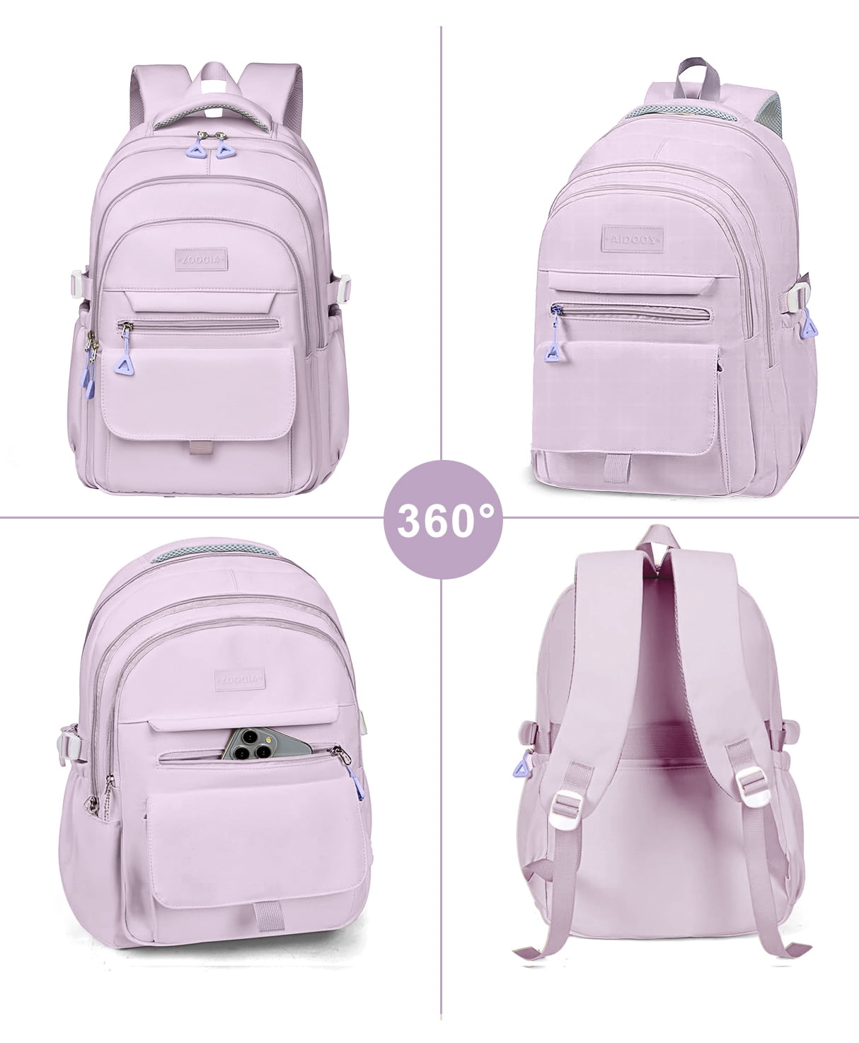 DAKIMOE School Backpack for College High Middle School Fashion Student bag, Cute Aesthetic Teen Bookbag for Teens Women, Purple
