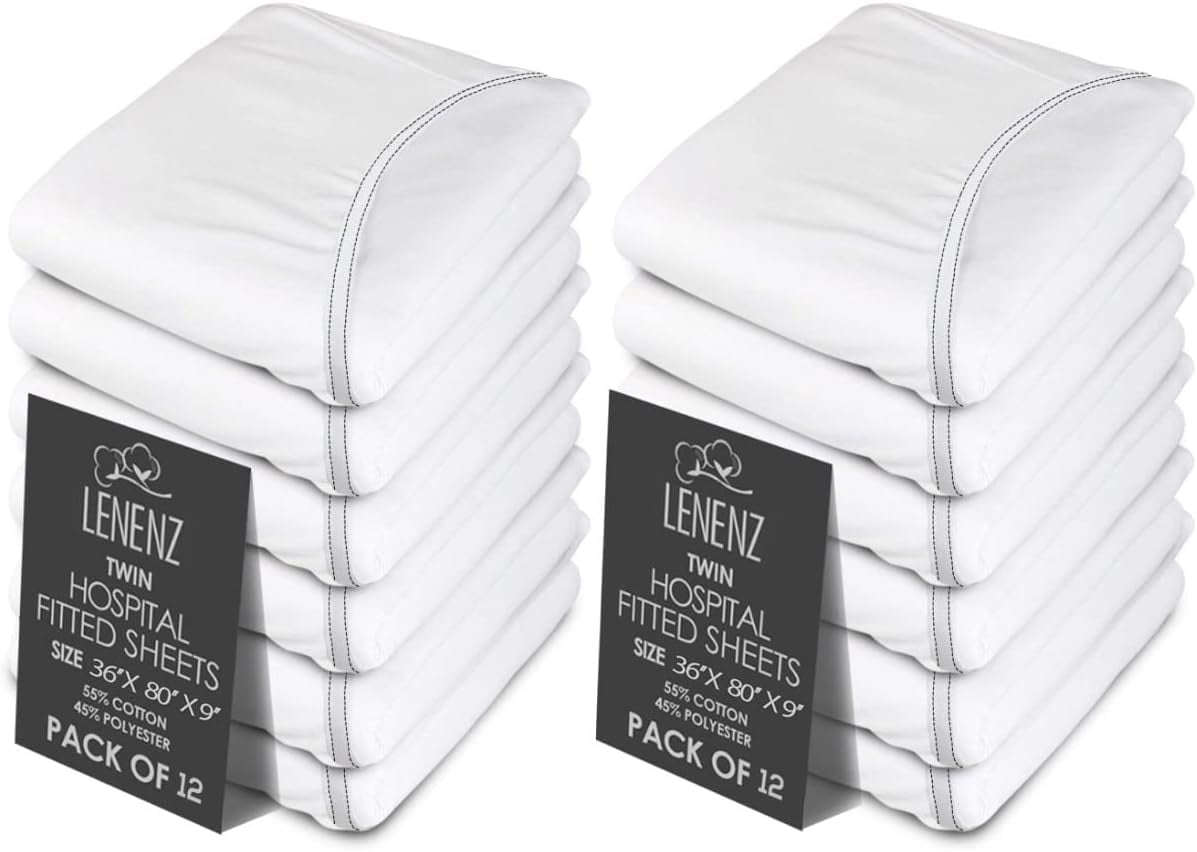 Lenenz Hospital Bed Sheet - Soft Jersey Twin Fitted Sheets 2 Pack - Knitted Fitted Hospital Bed Sheets - 36