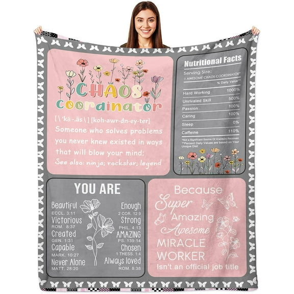 Chaos Coordinator Gifts Blankets for Women, Thank You Gifts, Boss Lady Gifts for Women, Appreciation Gifts for Coworker Manager Employee 60"" X50 Chaos Coordinator Blanket