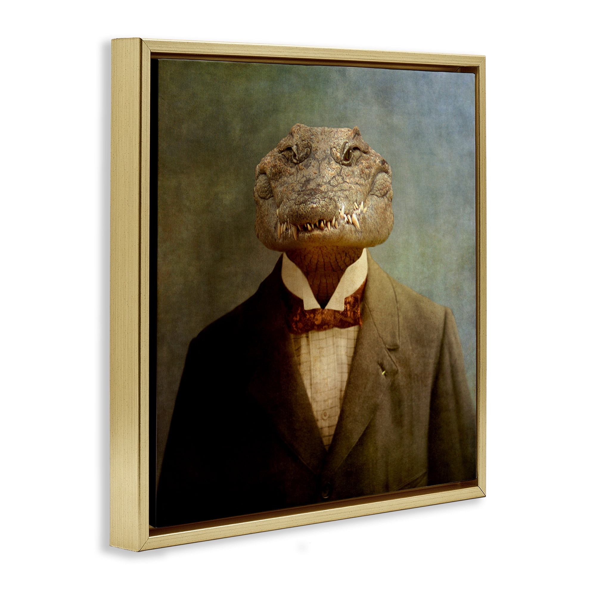 Stupell Industries Alligator in Business Suit Animals & Insects Painting Gold Floater Framed Canvas Art Print Wall Art, 25 x 25