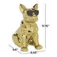 thumbnail image 4 of 6" x 12" Gold Ceramic Bulldog Sculpture with Sunglasses, by CosmoLiving by Cosmopolitan, 4 of 9