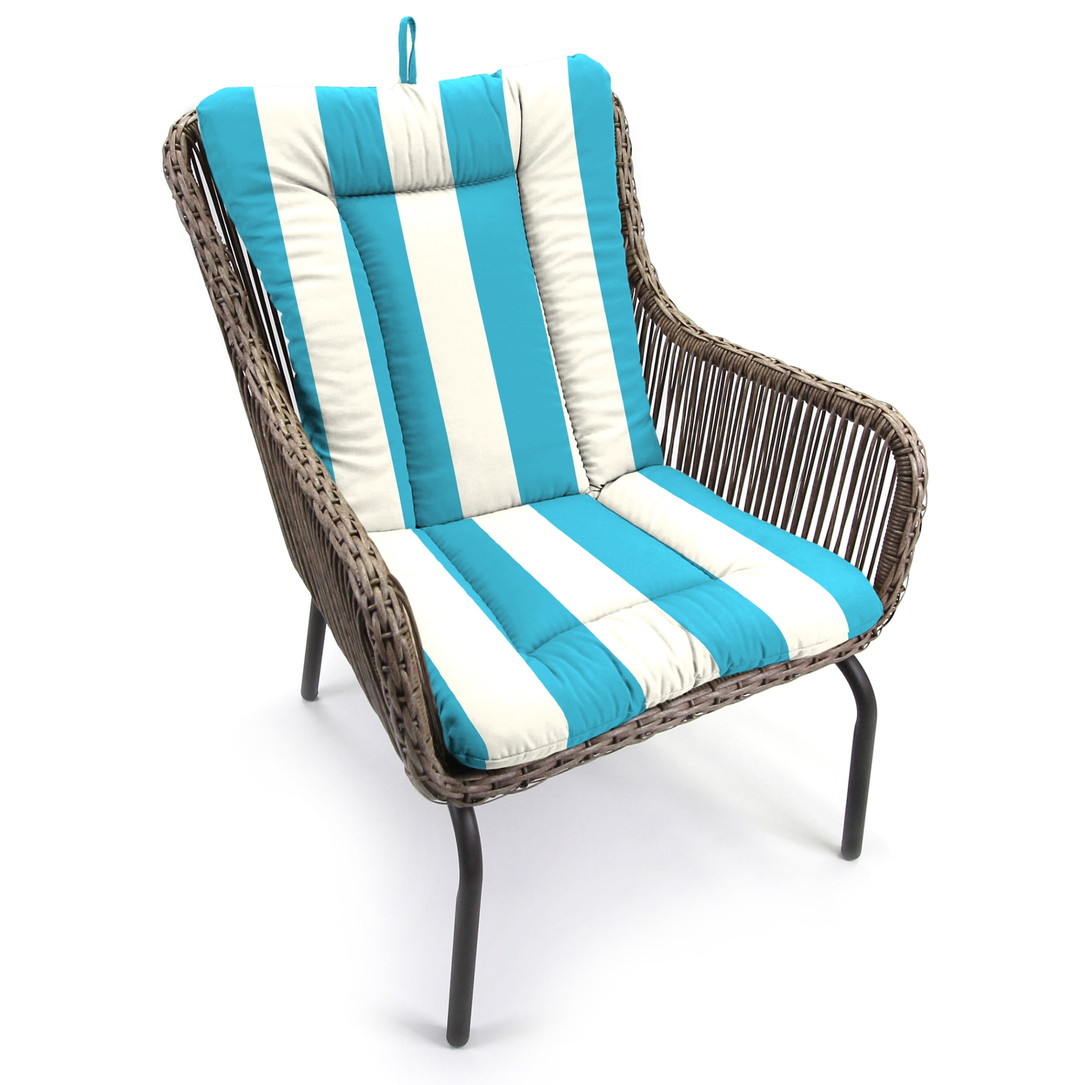 Jordan Manufacturing 38" x 21" Cabana Turquoise Stripe Rectangular Outdoor Wrought Iron Chair Cushion with Ties and Hanger Loop