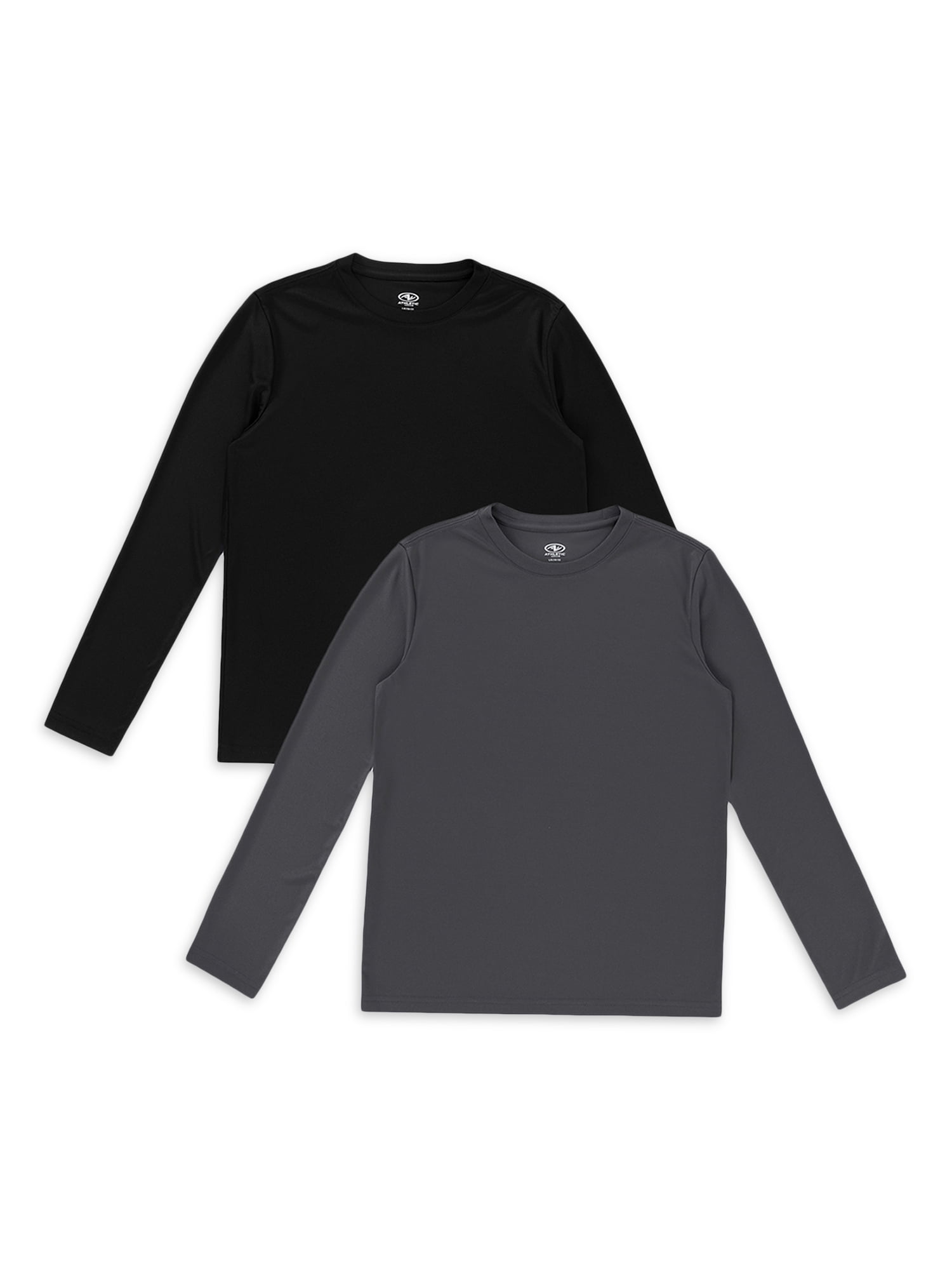 Athletic Works Boy's Active Solid Long Sleeve 2-Pack Tee, Sizes 4-18 & Husky