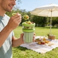 thumbnail image 4 of Fruit Cup With Lid 760 ml Double Layer Portable Plastic Salad Container With Fork For Microwave Heating And Outdoor Use, 4 of 6
