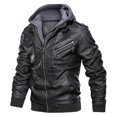thumbnail image 2 of SWSMCLT Men's Faux Leather Jacket Vintage Fall Spring Full Zip Slim Fit PU Outerwear Hooded Thermal with Collar Varsity Motorcycle Riding Pocket Bomber Jacket & Coat Black Medium, 2 of 2