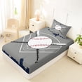 thumbnail image 4 of Erosebridal Boy Baseball Game Twin Sheet Sets, Cartoon Sport Bedding, Grey Navy, 3 Pieces, 4 of 5