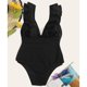thumbnail image 2 of Traje de baño de una pieza para mujer, cuello en V profundo, volantes, correa para el hombro, traje de baño sin espalda para verano, negro, XL, 2 of 6