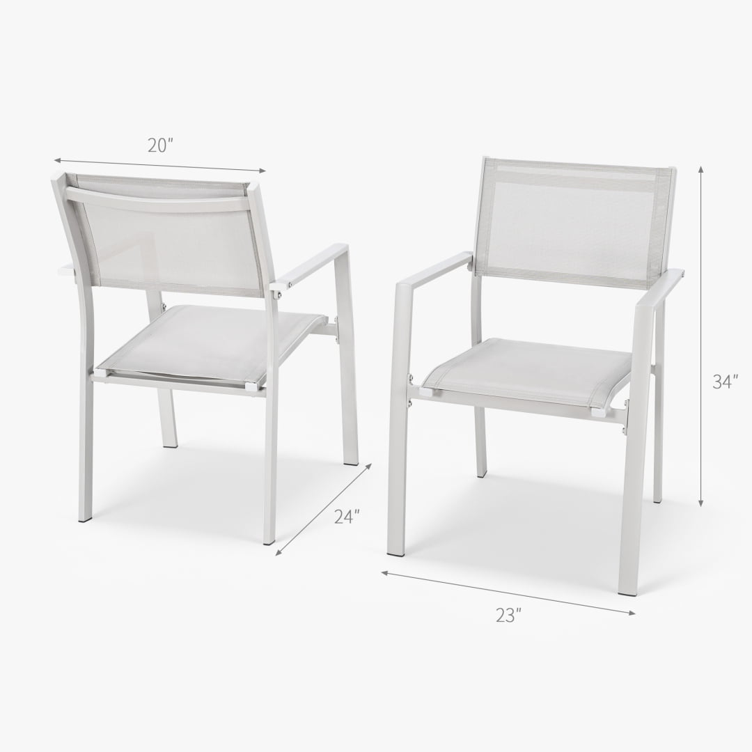2-Piece Patio Stackable Dining Chairs with Textilene, Warm Gray