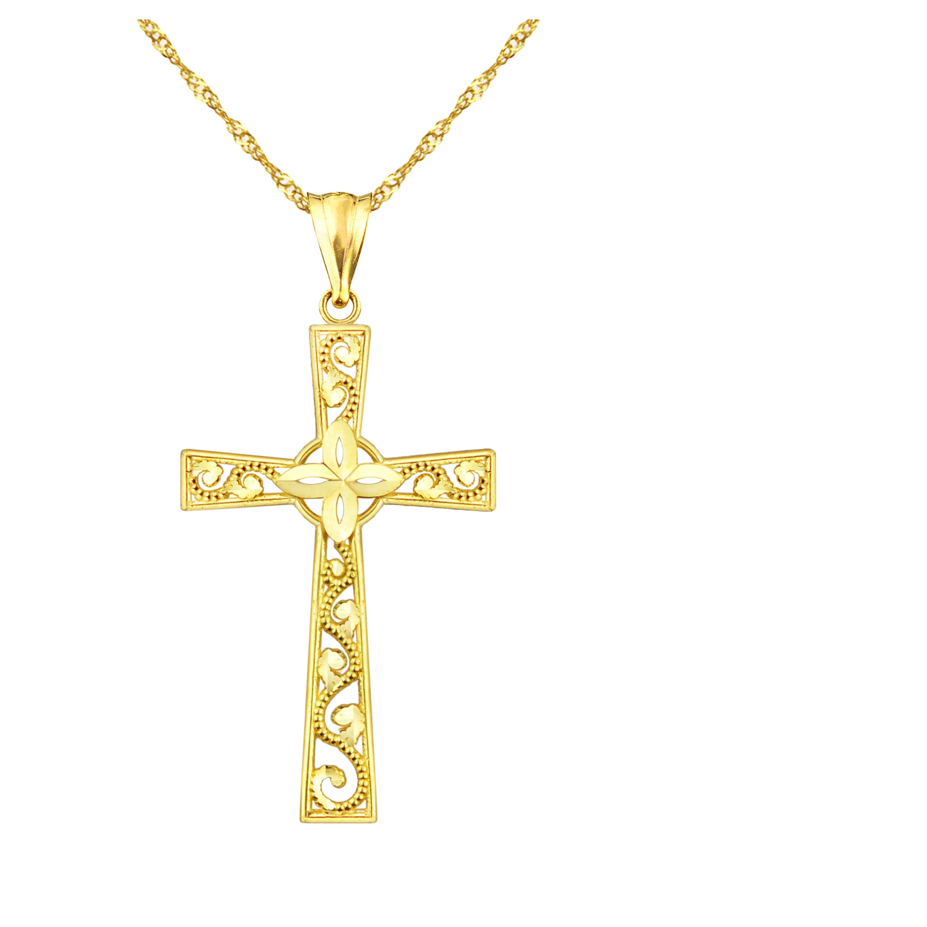 US GOLD Handcrafted 10kt Gold Filigree Cross Charm Pendant