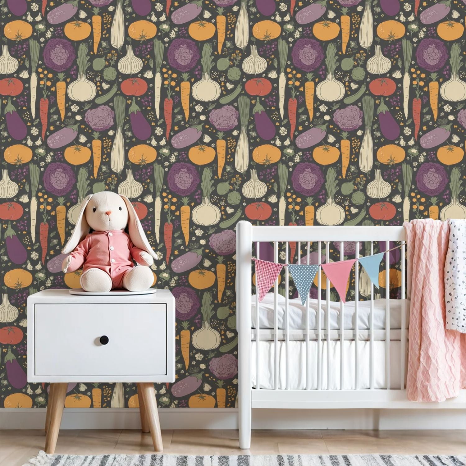 Modern Peel and Stick Wallpaper 23.6in x 9.8ft Colorful Vegetable Carrots Tomatoes Eggplants Onions Cabbage Wall Mural Self-Adhesive Removable Wall Paper for Kitchen Cabinet Renter Friendly
