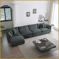 Modern Gray Chenille Modular Sectional Sofa - 5-Seater Convertible U-Shaped Couch with Ottoman for Living Room