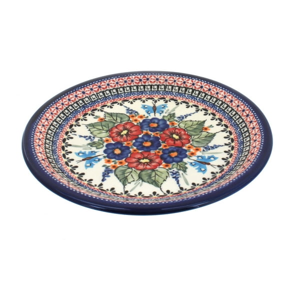 Blue Rose Polish Pottery Floral Butterfly Small Dinner Plate
