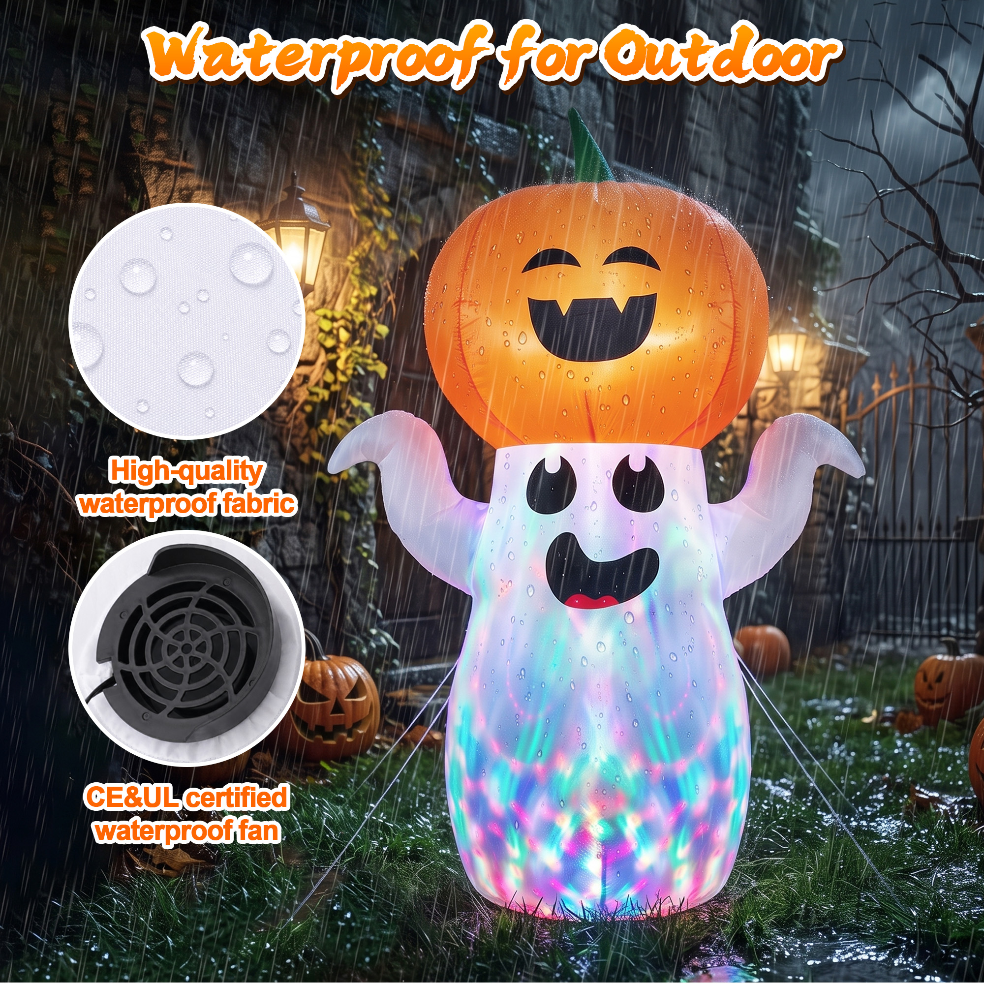 GVDV 5 Ft Halloween Inflatable Pumpkin Ghost with LED Lights photo 7