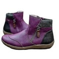 thumbnail image 1 of Lishi Stylish Women's Side Zipper Flat Ankle Boots with Splicing Design, 1 of 4