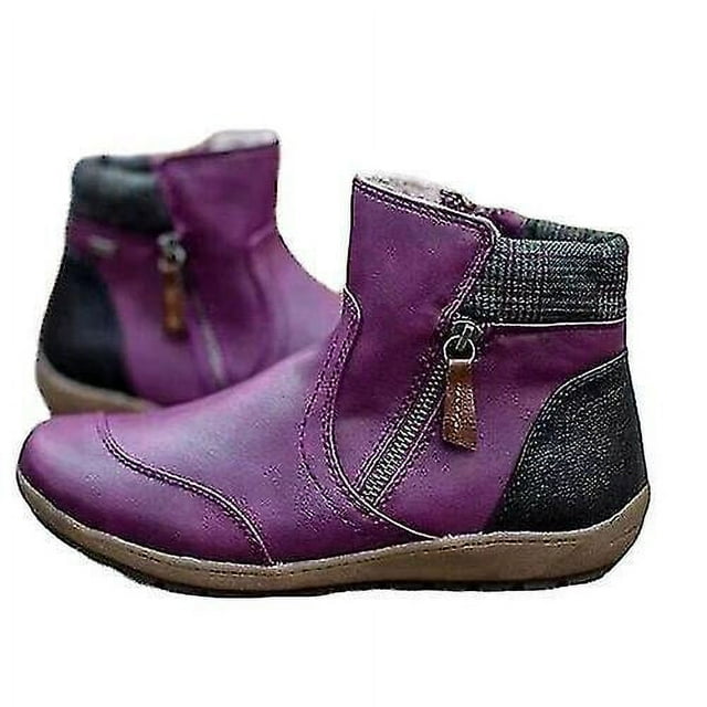 Lishi Stylish Women's Side Zipper Flat Ankle Boots with Splicing Design