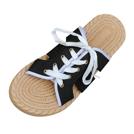 

Larisalt Beach Sandals For Women Women Summer Sandals Beach Wedge Sandals Bohemia Flip-Flop Ankle Strap Causal Comfortable Round Toe Gladiator Outdoor Shoes Black