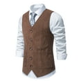 thumbnail image 6 of RYDCOT Men's Corduroy Dress Vest V-Neck Vintage Western Cowboy Waistcoat Sleeveless Jacket Slim Fit Casual Business Single-Breasted Suit Vests with Muti Pocket Coffee, 6 of 9