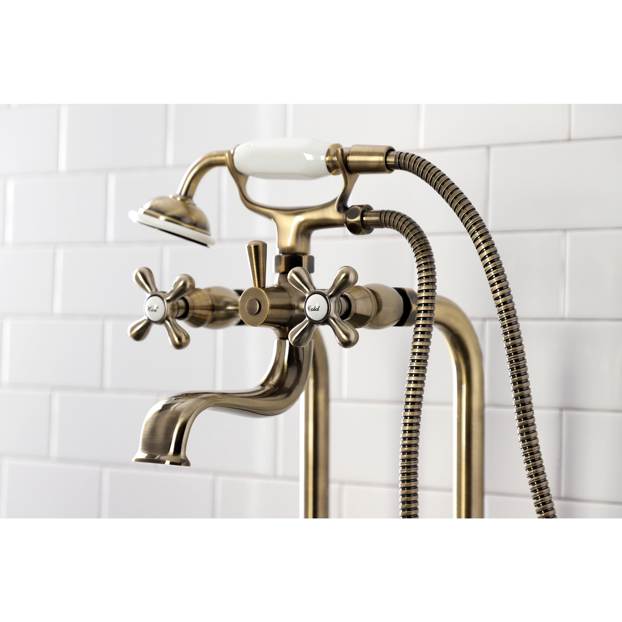 Kingston Brass CCK226K3 Kingston Freestanding Clawfoot Tub Faucet Package with Supply Line, Antique Brass