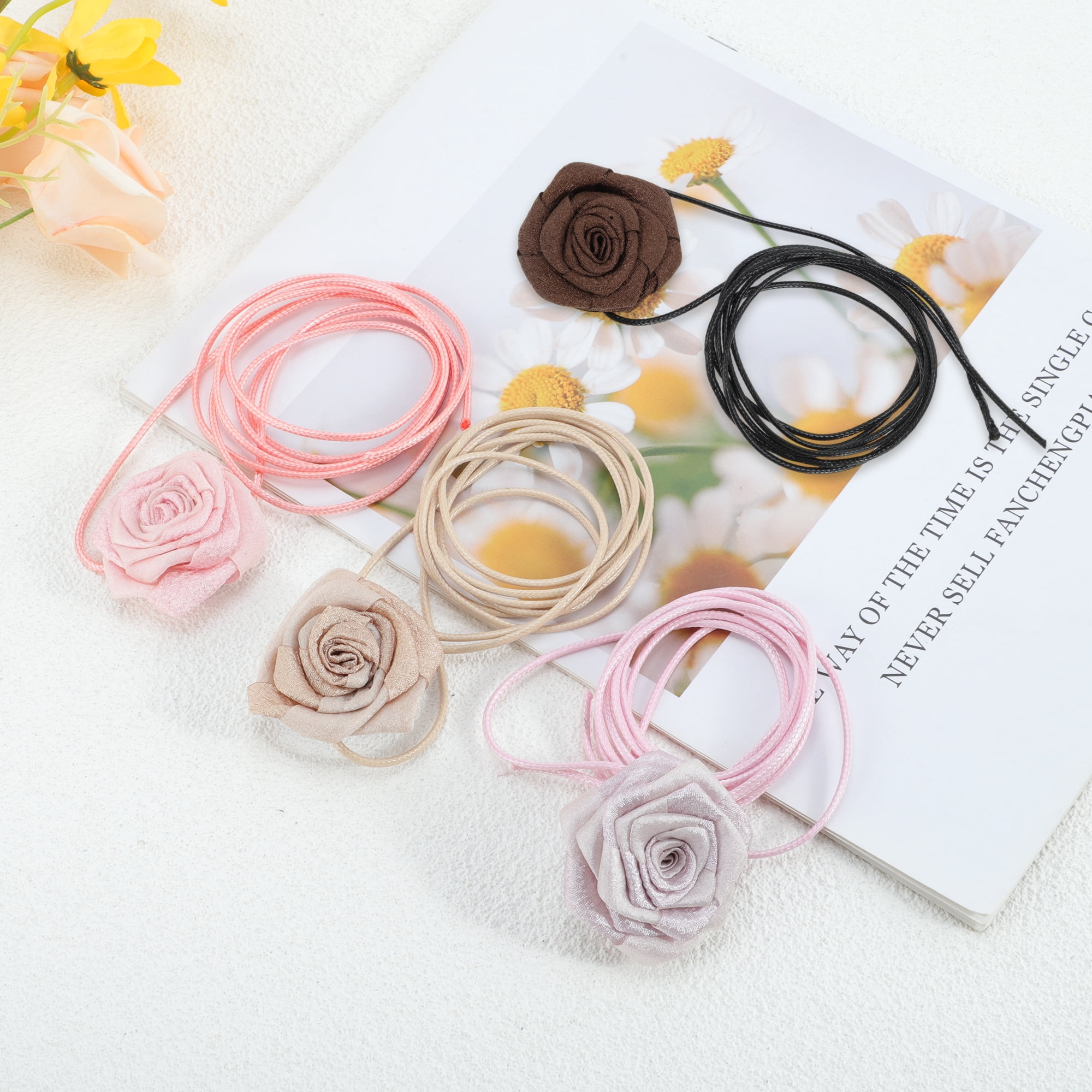 Unique Bargains Fashion Rose Adjustable Choker Necklace for Women Purple, Light Pink