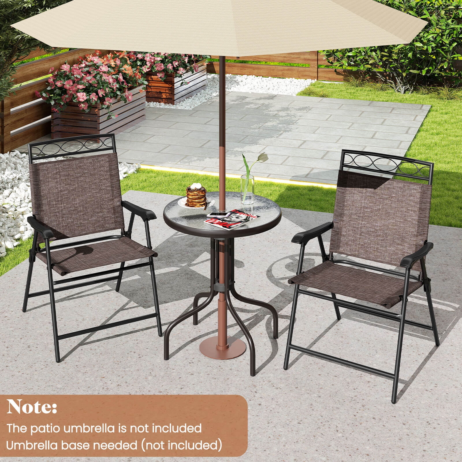 Costway 3 PCS Outdoor Bistro Dining Furniture Set with 1.57" Umbrella Hole Rippled