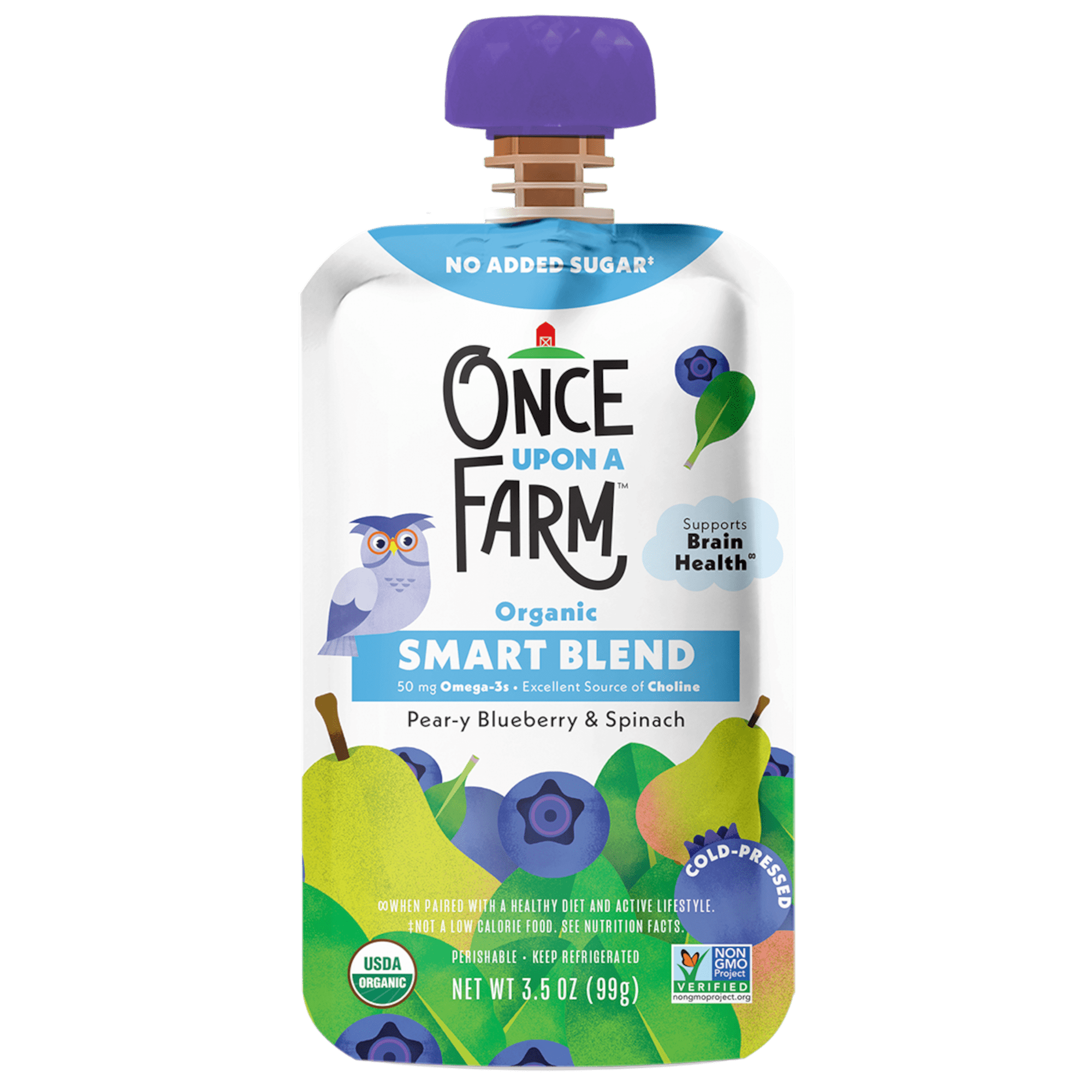 Once Upon a Farm Pear-y Blueberry and Spinach Organic Smart Blend, Kids Snack, 3.5oz Pouch