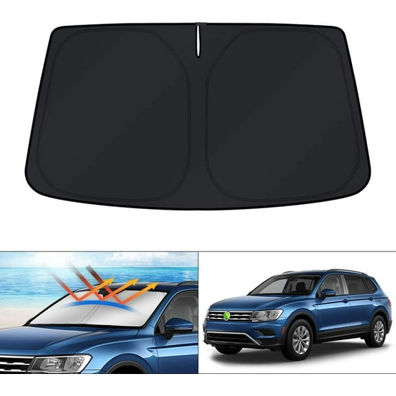 Canvcle Windshield Sun Shade for Volkswagen VW Tiguan 2018-2023 2024 Window Shade Foldable Sun Visor Protector Blocks UV Rays Keep Your Car Cooler