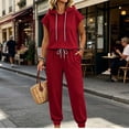 thumbnail image 5 of Mifsaly 2 Piece Travel Outfits for Women Sleeveless Hoodie and Elastic Waist Jogger Pants with Pockets Relaxed Fit Lounge Matching Outfits Red,XL, 5 of 9
