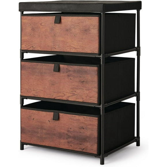 3 Storage Drawers Dresser, Small Fabric Dressers for Bedroom, Clothes Organizer Chest of Drawers for Closet, Living Room, Hallway, Dorm (Tiger Wood)