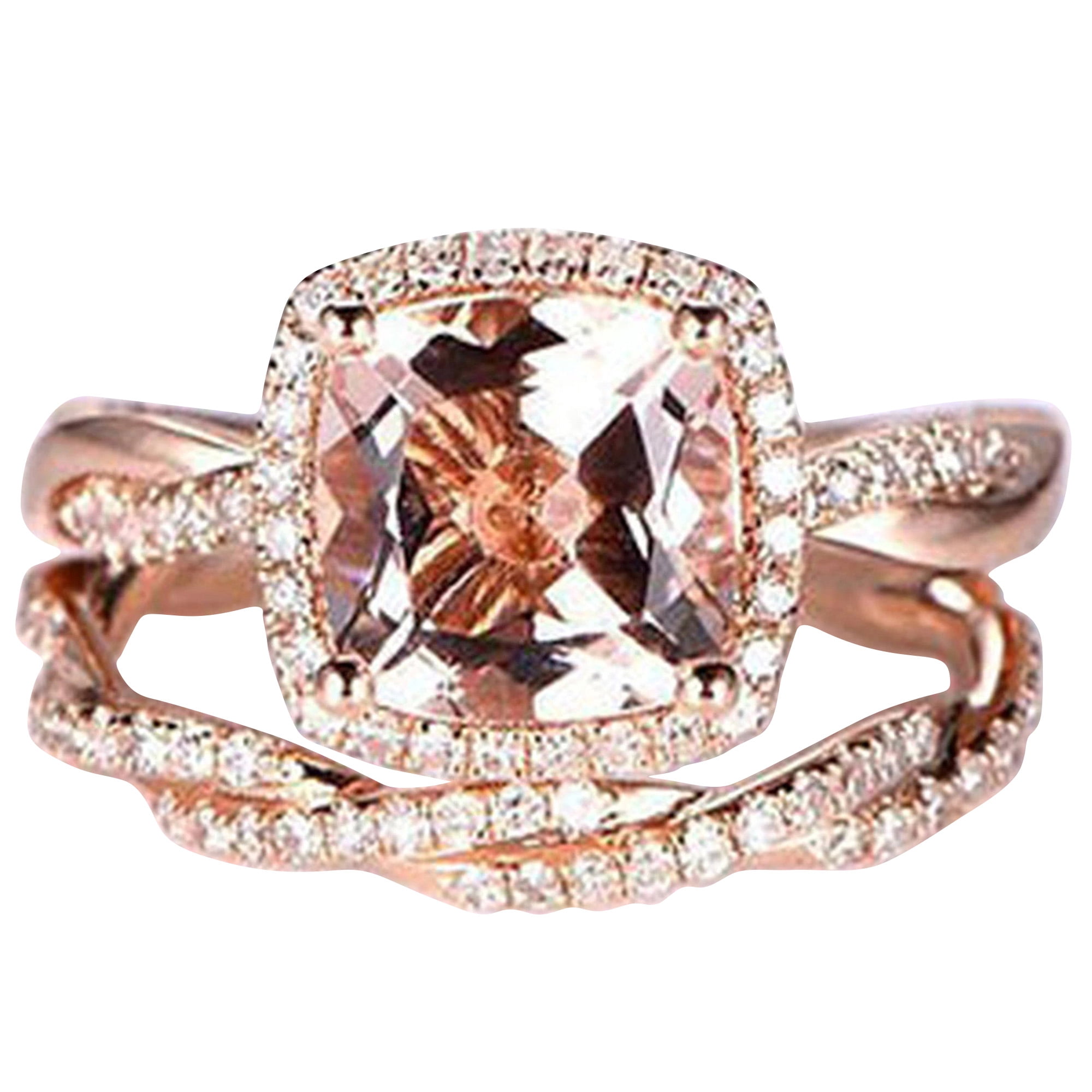 10k Rose Gold Morganite Petite Twisted Vine Halo Diamond 