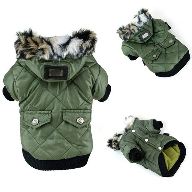 Dog Faux Pockets Hooded Jacket Warm Winter Coat Snowsuit For Small Dog