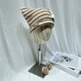 thumbnail image 4 of Seyurigaoka Women Girls Handmade Knitted Crochet Hat Cute Stars Decor Stripe Contrast Color Cat Ear Bobbles Devil Hat Autumn Winter Warm Beanie, 4 of 5