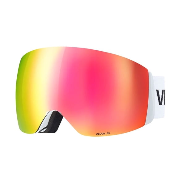 Frameless Ski Goggles, Spherical Lens with Pink Revo Coating, OTG Anti fog Snow Goggles for Men Women Youth, TPU Frame & Ventilation Structure, Suitable for Skiing, Skating, Snowboarding