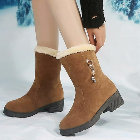 

Zunfeo Women Winter Boots- Fashion Solid Boots Zipper Round Head Midheel Boots Shoes Khaki 8.5