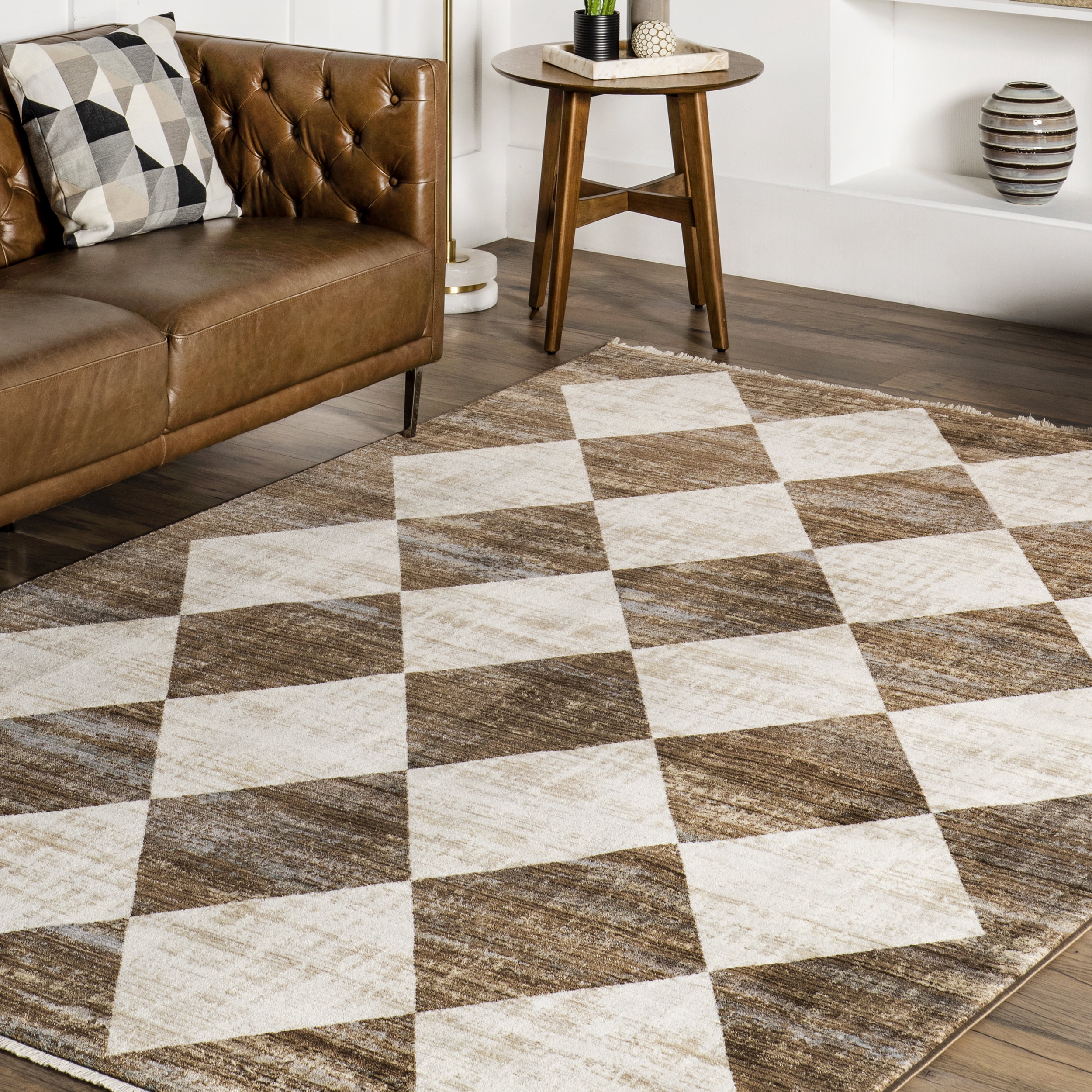 nuLOOM Meline Checkered Fringe Area Rug, 2' x 4' 4", Beige
