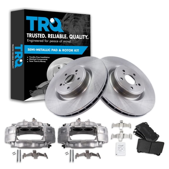 TRQ Front Brake Pad & Rotor Kit Brake Caliper Brake Pads Brake Rotor Semi-Metallic Vented Fits Select 2004 Subaru Impreza