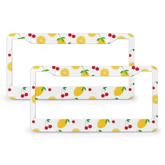 Lemon License Plate Frame 2 Pieces Fresh Lemons Fruit Car License Plate Frame Car Accessories US Canada Standard 2 Holes Aluminum License Plate Cover