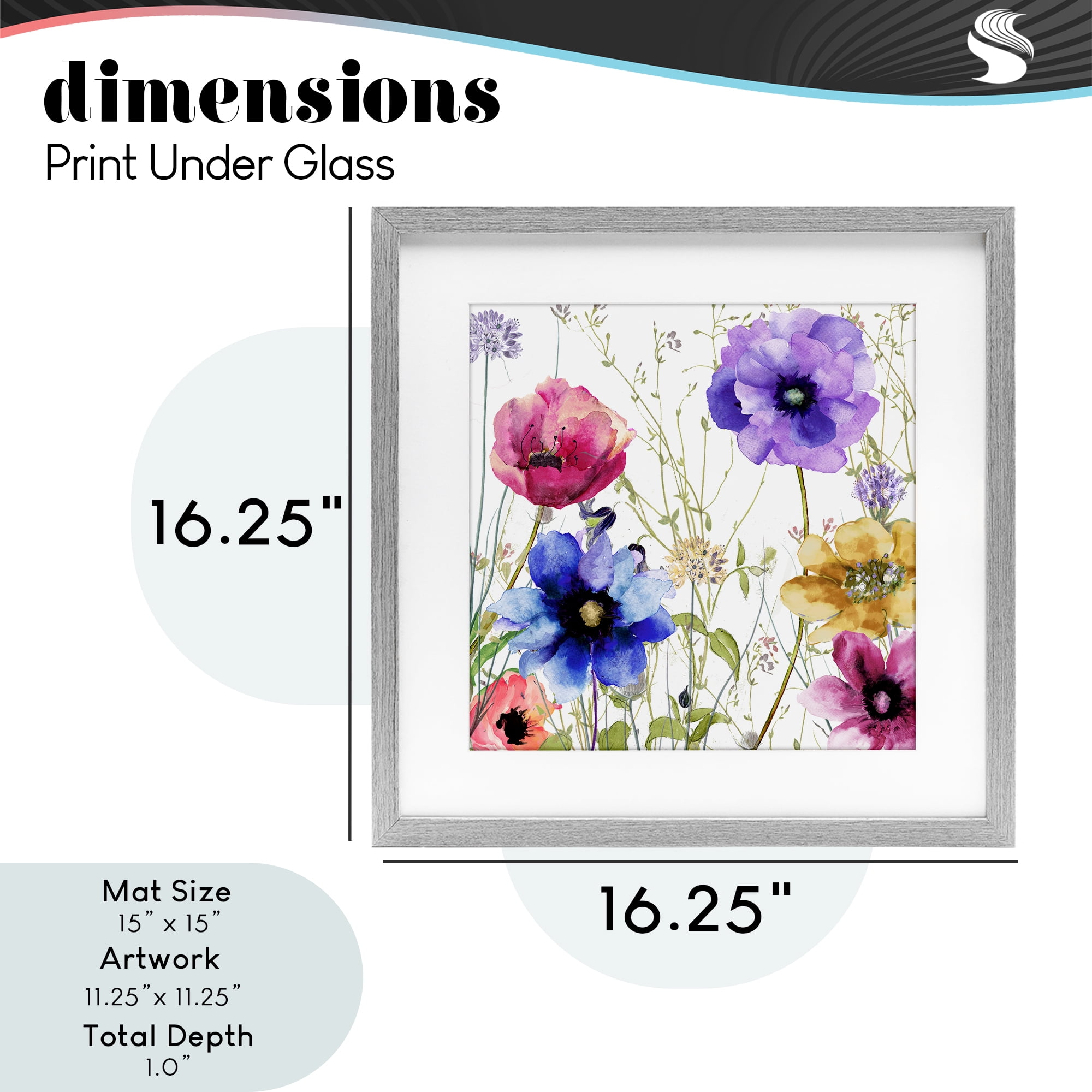 Modern Spring Garden Flowers Gray Framed Print Under Glass, design by Sasha