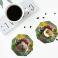 thumbnail image 4 of Honeii Flower Crown Guinea Pig print Leather Coaster Set of 4, ideal for safeguarding your furniture from drinks spills and effortless cleanup-Octagon, 4 of 6