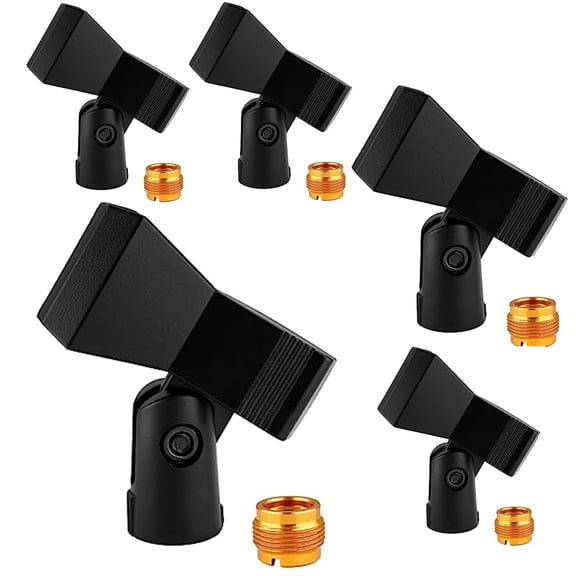 5 Core Universal Microphone Clip Holder| Durable Mic Clip with Nut Adapters 5/8" to 3/8", 5 Pack, Black- MC 04 5PCS