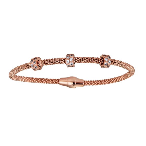 Decadence Sterling Silver Rose Roundel Station Magnetic Mesh Bangle