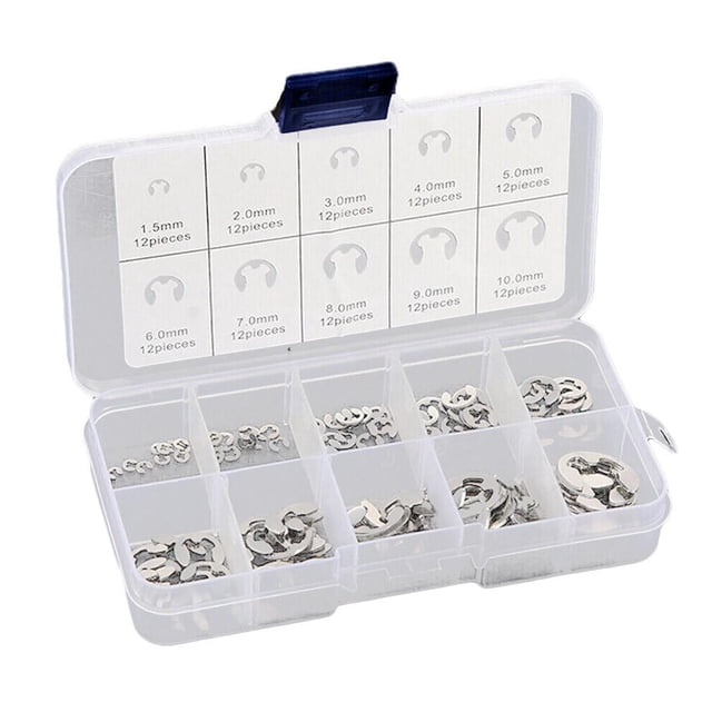 ZOUBAOQ 120PCS Open Retainer Type E Circlip Stainless Steel Circlip Kit Snap Retaining E-Clip Durable
