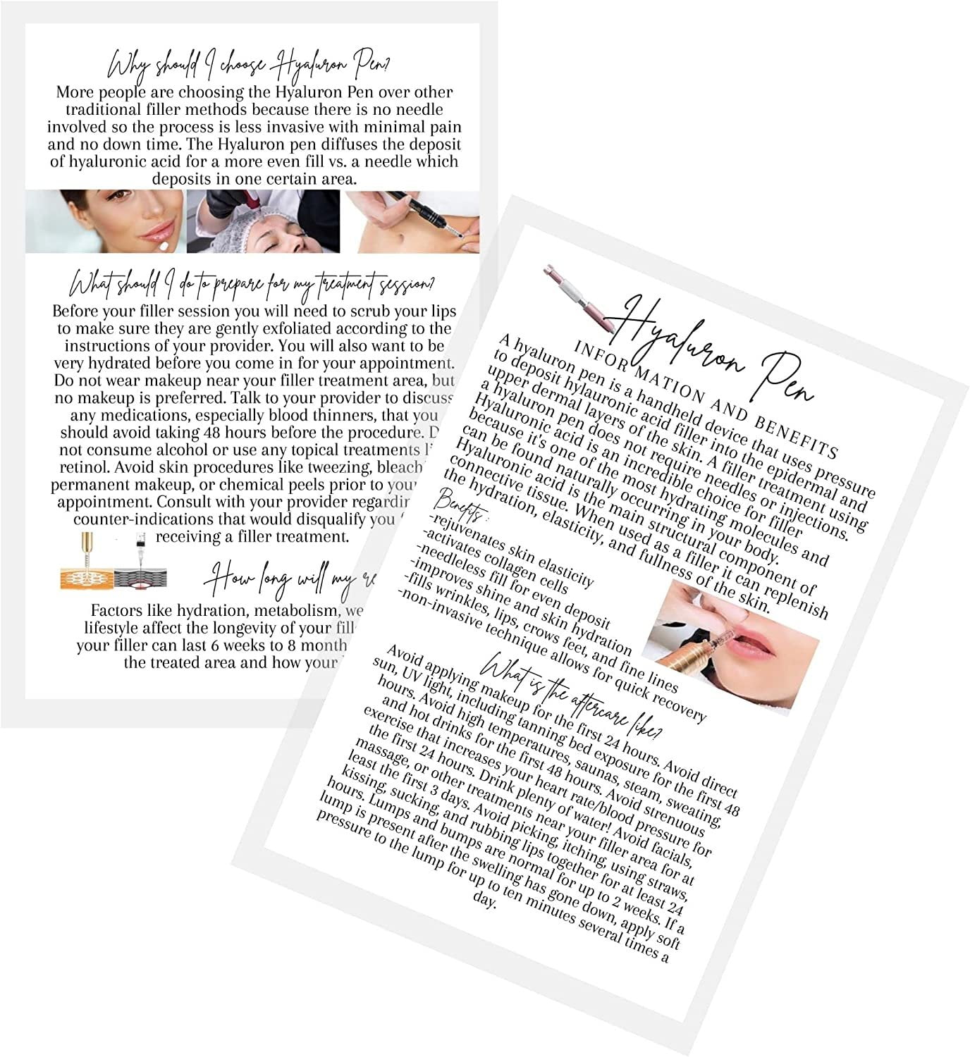 Hyaluron Pen Benefits and Information Postcards 30 Pack Size 4x6 inch