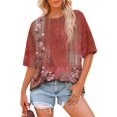 thumbnail image 5 of V-Neck Women's Short Sleeve T-shirt Summer Tops For Women Short Sleeve Crewneck Oversized T Shirts Trendy Solid/Flower Printed Beach Vacation Clothes,Red Women's Short sleeve T-shirt L, 5 of 5