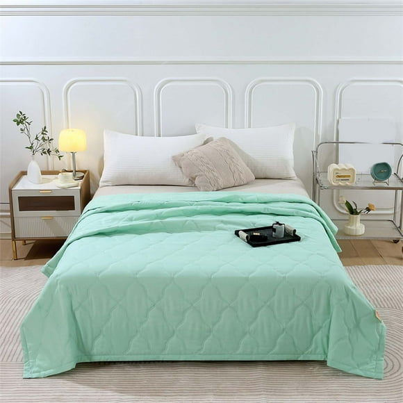 Dvkptbk Quilt Queen Size Aqua Blue, Lightweight Quilt for Summer Ultra-Soft Microfiber Modern Style Quilted Skin-Friendly Plain Printed Washed Cotton Quits