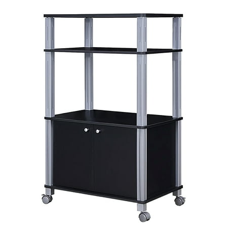 Topbuy 3-tier Display Shelf Microwave Stand Cabinet w/ Rolling Wheel Black
