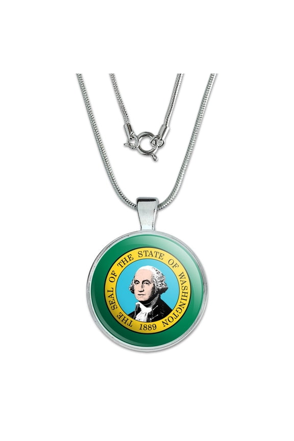 State of Washington Flag 1" Pendant with Sterling Silver Plated Chain