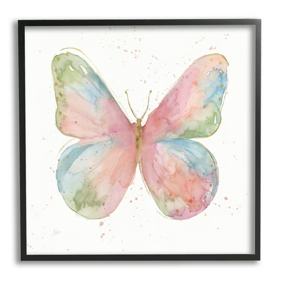 Stupell Industries Children's Spring Butterfly Abstract Watercolor Pattern Wings Black Framed Art Print Wall Art, 12x12, by Nan