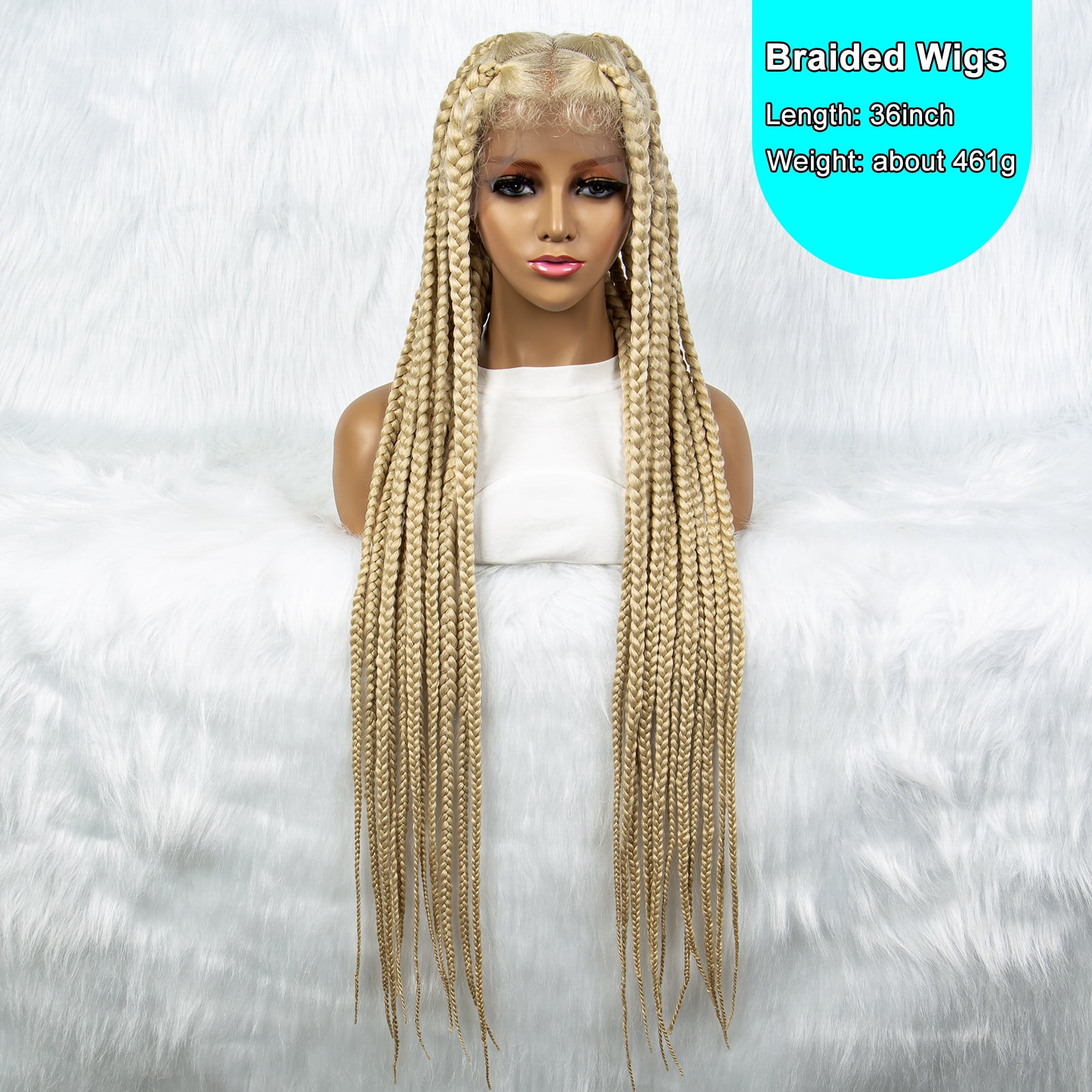 Blonde 613 Color Braided Wigs for Black Women Transparent HD Full Lace Square Knotless Box Braided Wigs Twist Cornrow Braids Synthetic Lace Front Wigs with Baby Hair Handmade Faux Locs Wig 36 inches